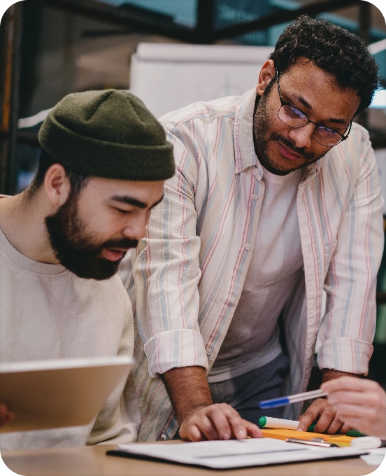 focused diverse friends